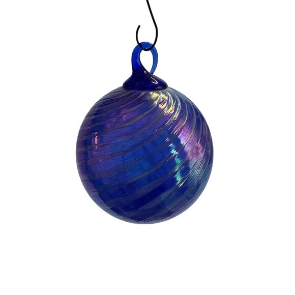 Hand Blown Glass Friendship Ball Cobalt Blue Iridescent 3 3/4 Inch Round Ornamen - Picture 3 of 6